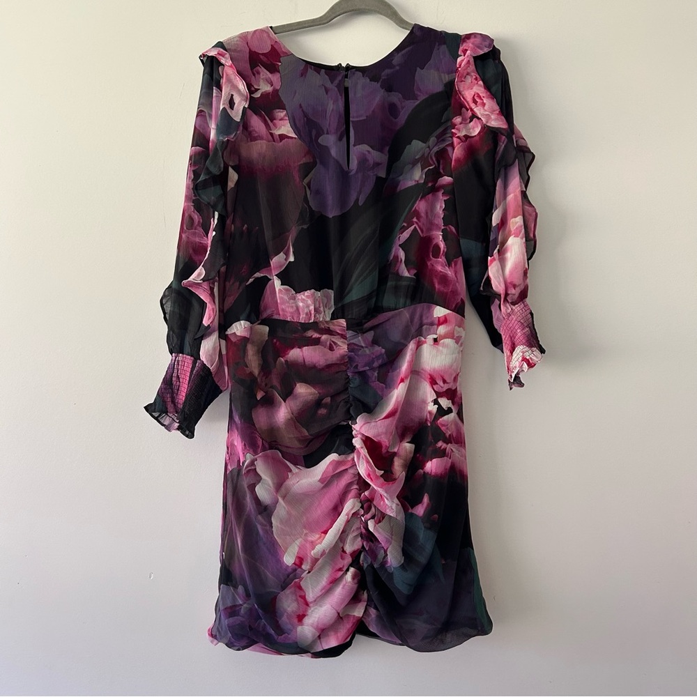 Express| Floral Long Sleeve Dress - Purple and Pink